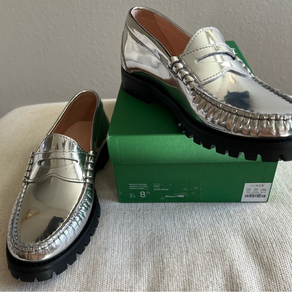J. Crew Winona Lug Sole Metallic Leather Penny Loafer size- Sz 8.5 - Picture 1 of 2